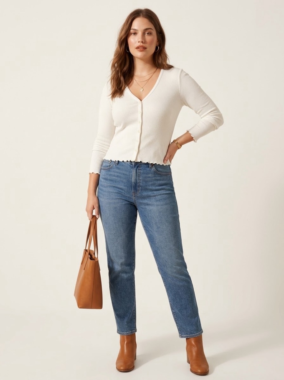 Madewell Ribbed Lettuce Hem V-Neck Cardigan Size XS Ivory White Cotton Tencel